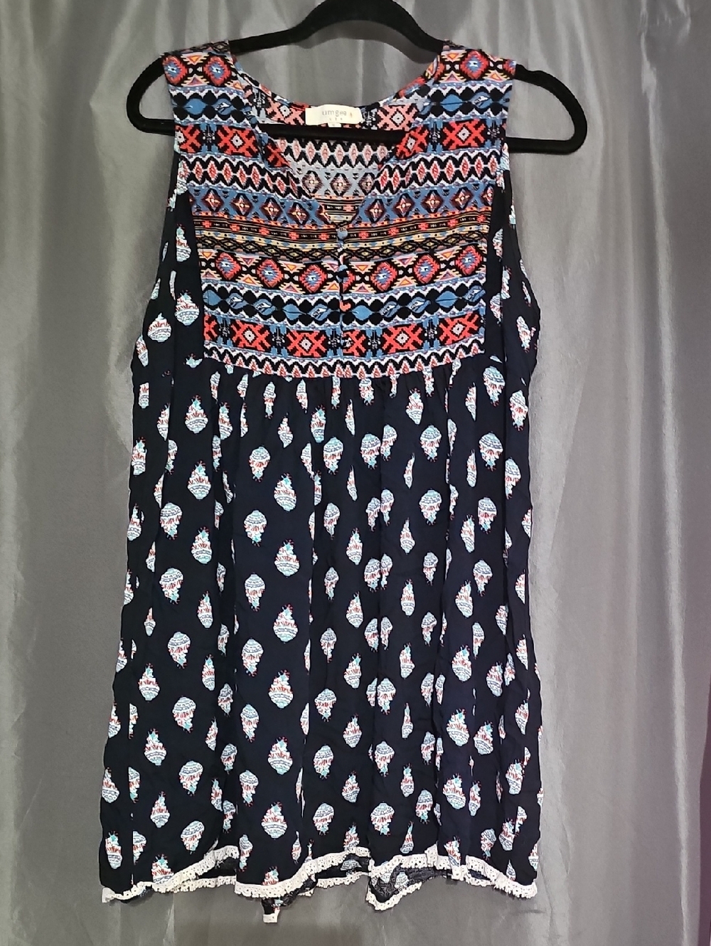 Embroidered Boho Navy Sleeveless Tunic
